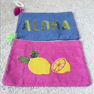 MudPie Makeup Bags Toiletries Aloha Lemons NWT Sequins